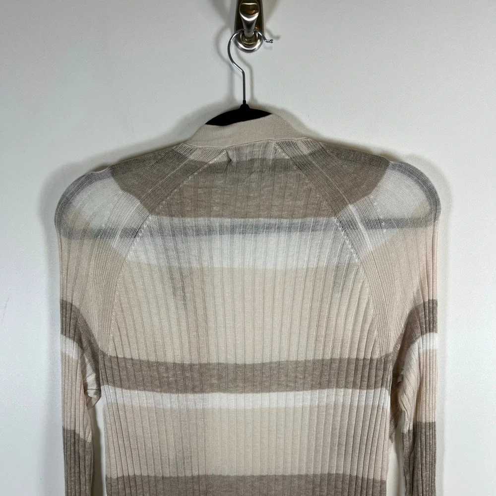 Mossimo Womens Neutral Striped Ribbed Open Front Longline Cardigan Sweater Tan M